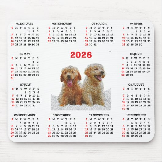 Customisable Cute Golden Retriever Dog Calendar  Muismat (Voorkant)