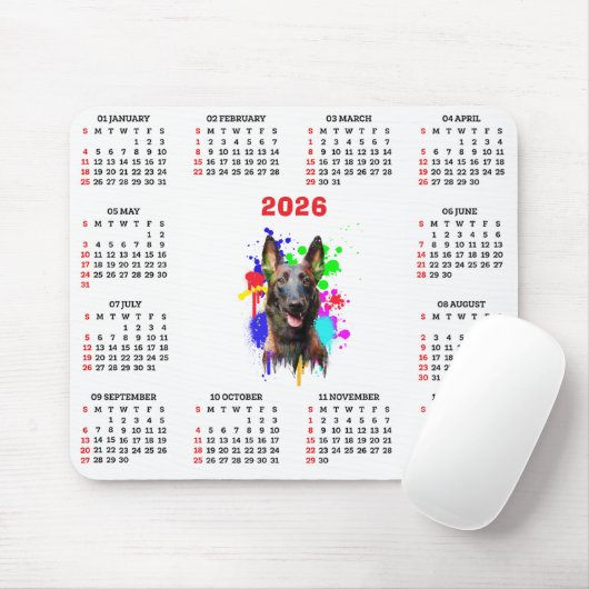 Customisable Cute Malinois Dog Calendar Muismat (Met muis)