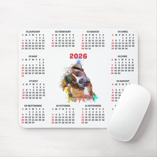 Customisable Cute Pittie Dog Calendar   Muismat (Met muis)