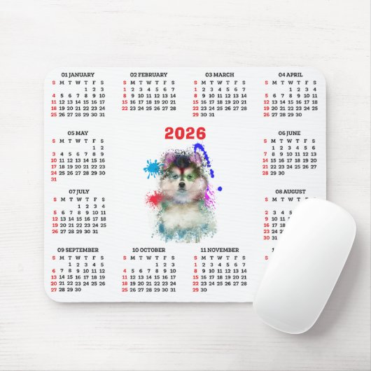 Customisable Cute Pomsky Dog Calendar  Muismat (Met muis)