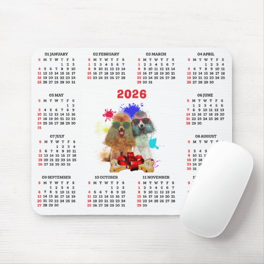 Customisable Cute Poodle Dog Calendar Muismat (Met muis)