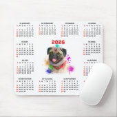 Customisable Cute Pug Dog Calendar  Muismat (Met muis)