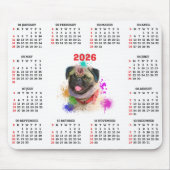 Customisable Cute Pug Dog Calendar  Muismat (Voorkant)