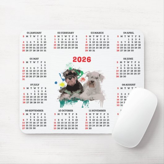 Customisable Cute Schnauzer Dog Calendar Muismat (Met muis)