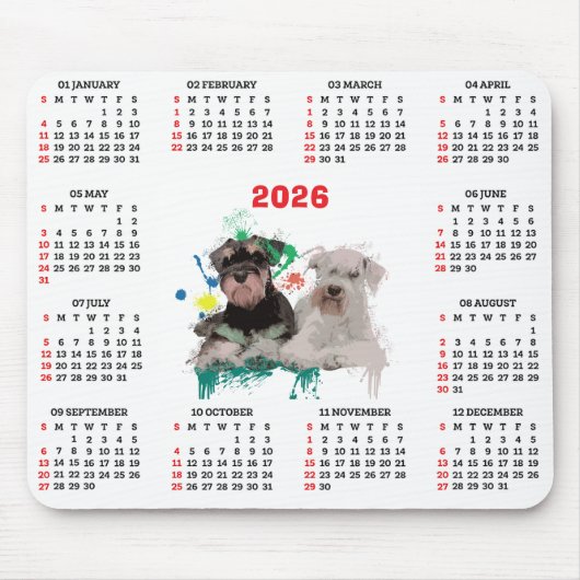 Customisable Cute Schnauzer Dog Calendar Muismat (Voorkant)