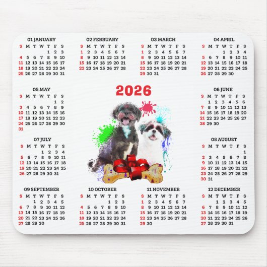 Customisable Cute Shih Tzu Dog Calendar   Muismat (Voorkant)
