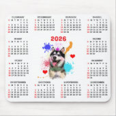 Customisable Cute Siberian Husky Dog Calendar Muismat (Voorkant)