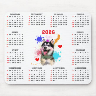 Customisable Cute Siberian Husky Dog Calendar Muismat