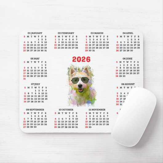 Customisable Cute Westie Dog Calendar  Muismat (Met muis)