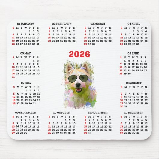Customisable Cute Westie Dog Calendar  Muismat (Voorkant)