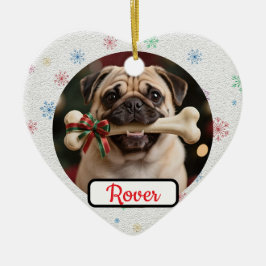 Customisable Dog And Bone Pet Heart Christmas Keramisch Ornament