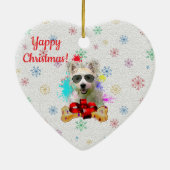 Customisable Dog And Bone Pet Heart Christmas Keramisch Ornament (Achterkant)