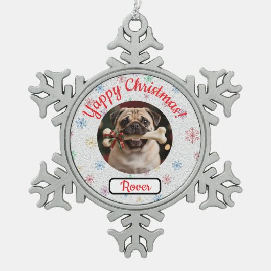 Customisable Dog And Bone Pet Lover's Christmas Tin Sneeuwvlok Ornament (Voorkant)