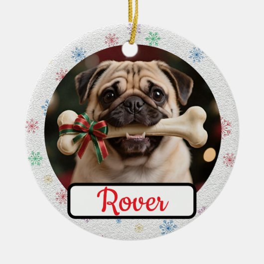 Customisable Dog And Bone Pet Owner's Christmas Keramisch Ornament (Voorkant)
