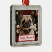 Customisable Dog And Bone Pet Owner's Square Xmas Metalen Ornament (Rechts)