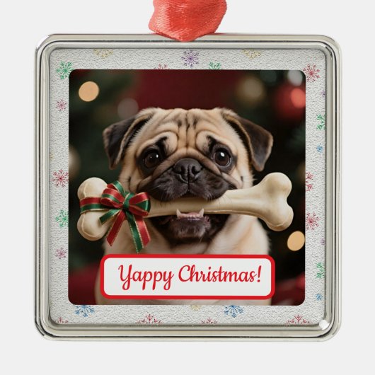 Customisable Dog And Bone Pet Owner's Square Xmas Metalen Ornament (Voorkant)