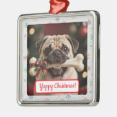 Customisable Dog And Bone Pet Owner's Square Xmas Metalen Ornament (Links)