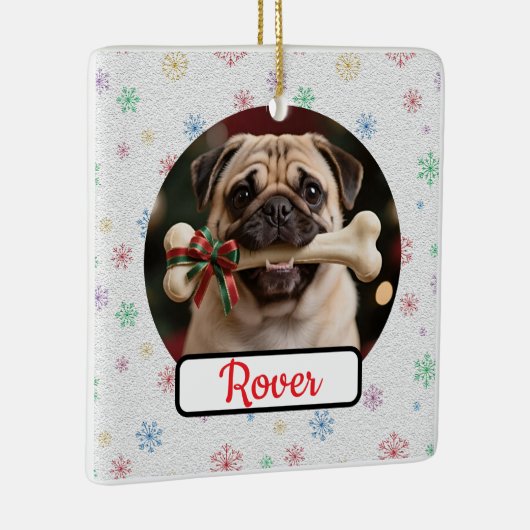 Customisable Dog And Bone Pet Square Christmas Keramisch Ornament (Rechts)