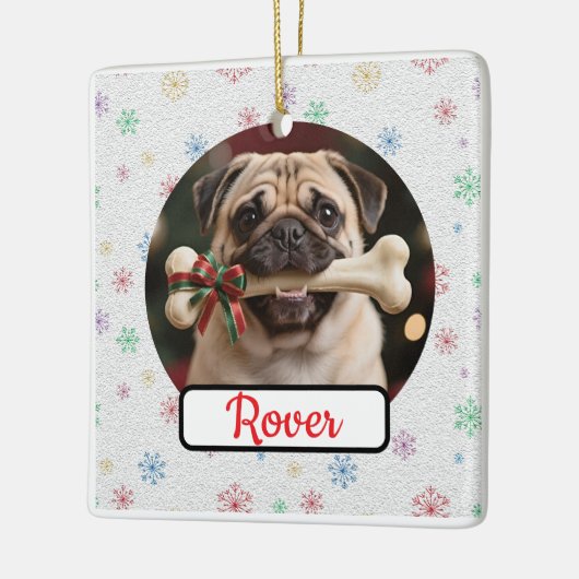 Customisable Dog And Bone Pet Square Christmas Keramisch Ornament (Links)