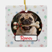 Customisable Dog And Bone Pet Square Christmas Keramisch Ornament (Voorkant)