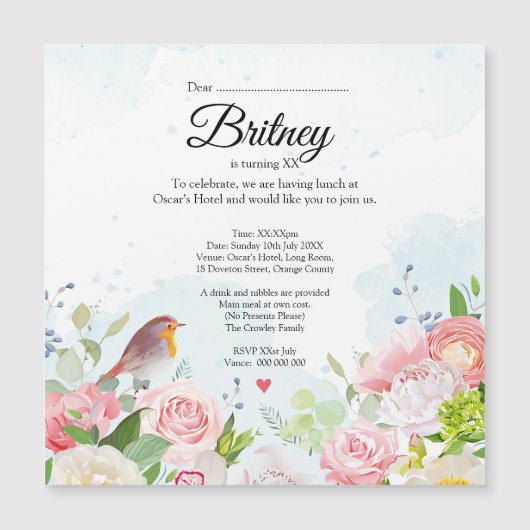 Customisable Female Birthday Invitation – Editable (Voorkant)