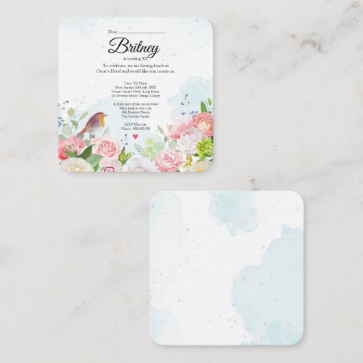 Customisable Female Birthday Invitation – Editable Informatiekaartje (Voorkant / Achterkant)