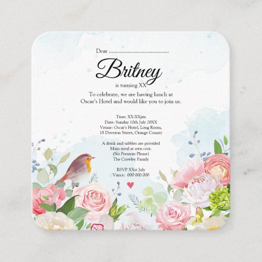 Customisable Female Birthday Invitation – Editable Informatiekaartje (Voorkant)