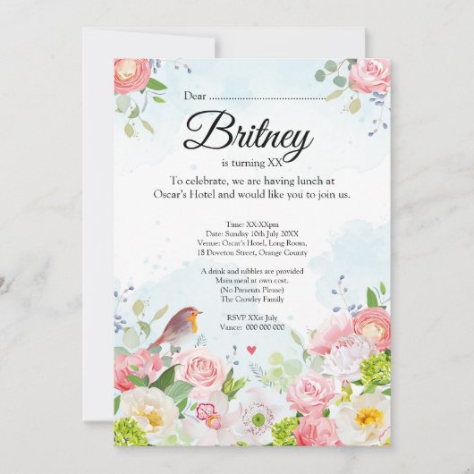 Customisable Female Birthday Invitation – Editable Kaart (Voorkant)