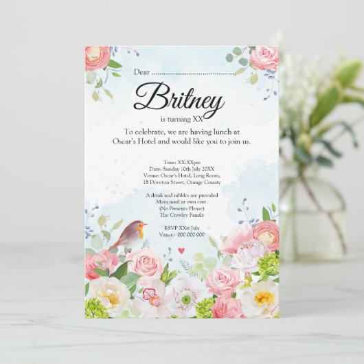 Customisable Female Birthday Invitation – Editable Kaart (Staand voorkant)