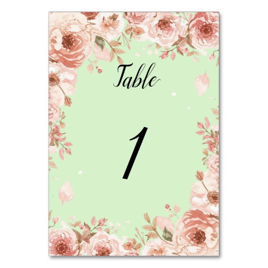 Customisable Floral Wedding mint and Pink Roses  Kaart (Voorkant)