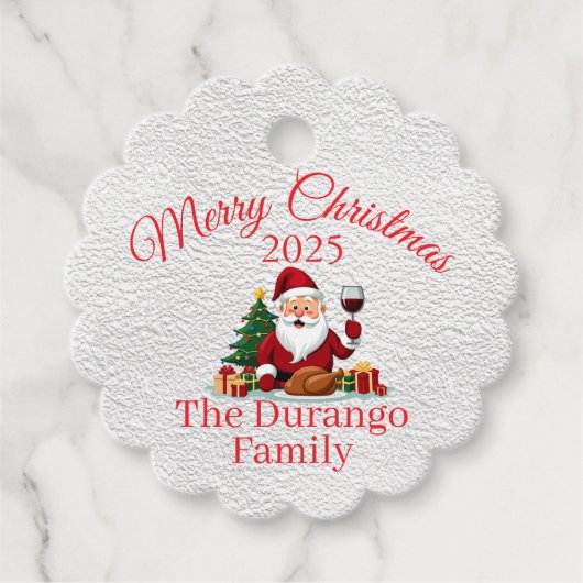 Customisable Happy Santa Claus Christmas Scalloped Bedankjes Labels (Voorkant)