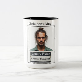 Customisable Photo Name Prison Funny Mug Shot Tweekleurige Koffiemok