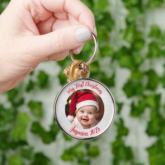 Customisable Premium Circle Baby First Christmas Sleutelhanger (Hand)