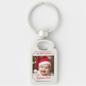 Customisable Rectangle Metal Baby First Christmas Sleutelhanger (Voorkant)