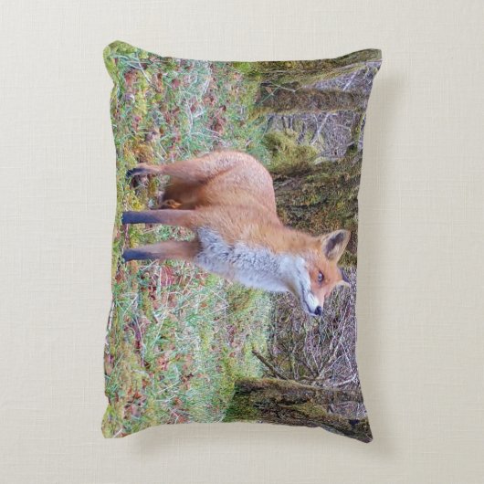 Customisable Red Fox Looking Up Cushion Accent Kussen (Achterkant (Verticaal))