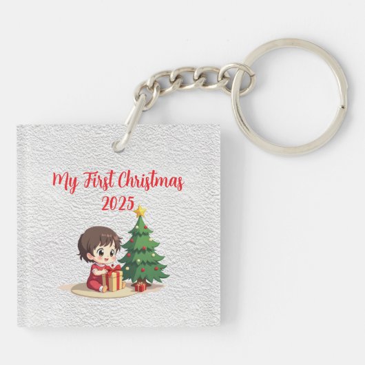 Customisable Square Acrylic Baby First Christmas Sleutelhanger (Achterkant)