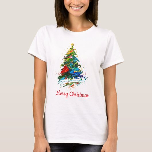 Customisable Text Christmas Tree Oil Painting T-shirt (Voorkant)