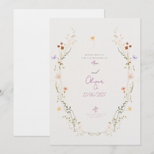 Customisable Wedding Invitation with wild Flowers Kaart (Voorkant / Achterkant)