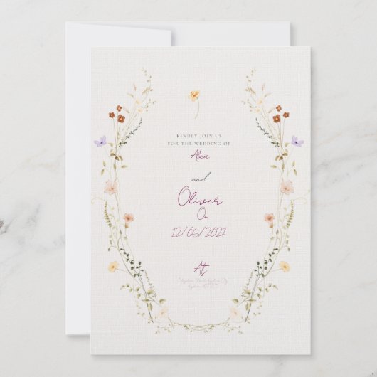 Customisable Wedding Invitation with wild Flowers Kaart (Voorkant)