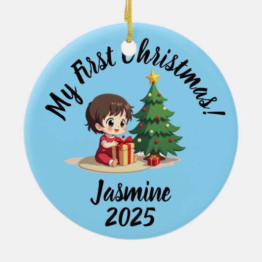 Customisable Xmas Tree And baby's First Christmas Keramisch Ornament (Achterkant)