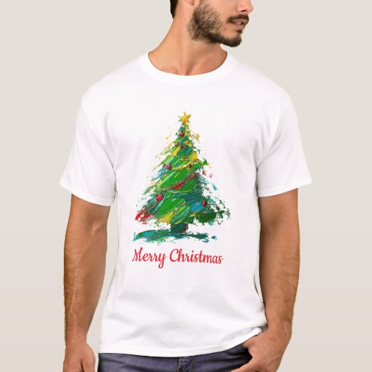 Customisable Xmas Tree Oil Painting Art Style T-shirt (Voorkant)