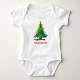 Customisable Xmas Tree Oil Painting Shortsleeve Romper