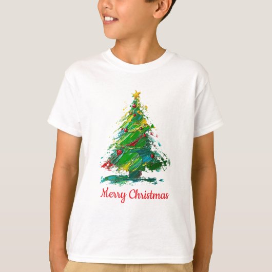 Customisable Xmas Tree Oil Painting Style Child T-shirt (Voorkant)