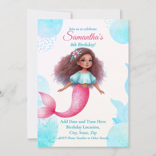 Customizable African American Mermaid Party Kaart (Voorkant)