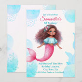 Customizable African American Mermaid Party Kaart (Voorkant / Achterkant)