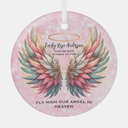 Customizable Angel Wings Memorial  Glas Ornament (Voorkant)