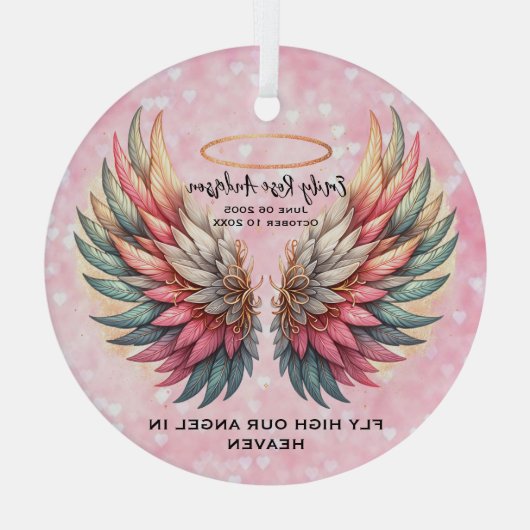 Customizable Angel Wings Memorial  Glas Ornament (Achterkant)