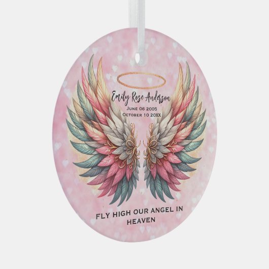 Customizable Angel Wings Memorial  Glas Ornament (Voorkant Rechts)
