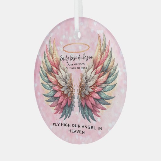 Customizable Angel Wings Memorial  Glas Ornament (Voorkant links)