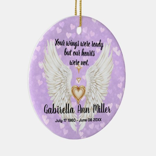 Customizable Angel Wings Memorial  Keramisch Ornament (Rechts)